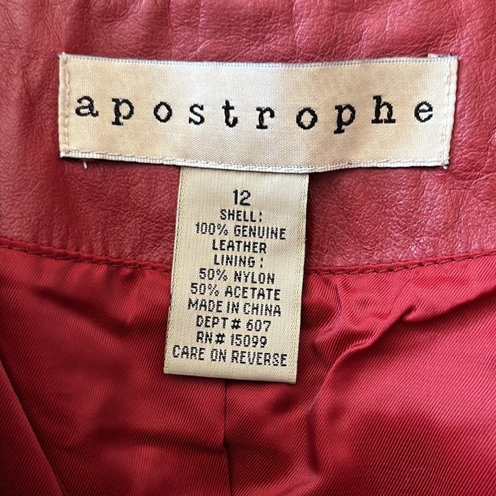 Apostrophe Red Leather Zip Closure Jacket Size 12 - image 4